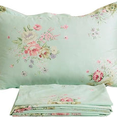 FADFAY Green Floral Bed Sheet Set Cotton Sheets 4-Piece Full Size