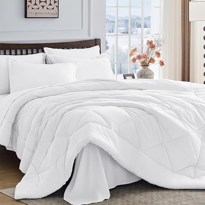 HEVUMYI Full Comforter Set - 7-Piece All Season Bed in a Bag Full, Ultra Soft Bedding Set with Comforter, Flat Sheet, Fitted Sheet, Pillowcases, Pillow Shams, White