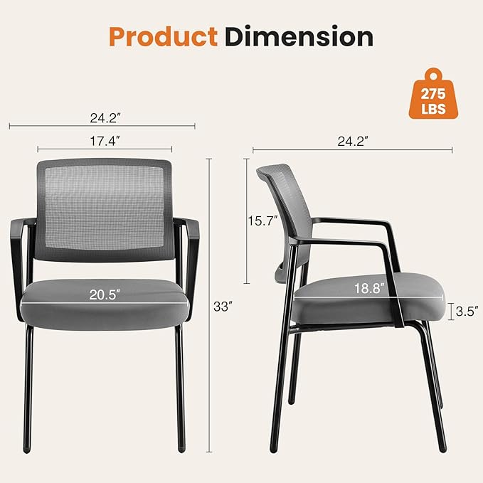 Sweetcrispy Mesh Back Stacking Arm Chairs 4 Pack, Upholstered Fabric Stack Chairs, Sturdy Metal, Easy to Use and Store, Outdoor and Indoor, for Home, Office, Party, Comfy, Grey