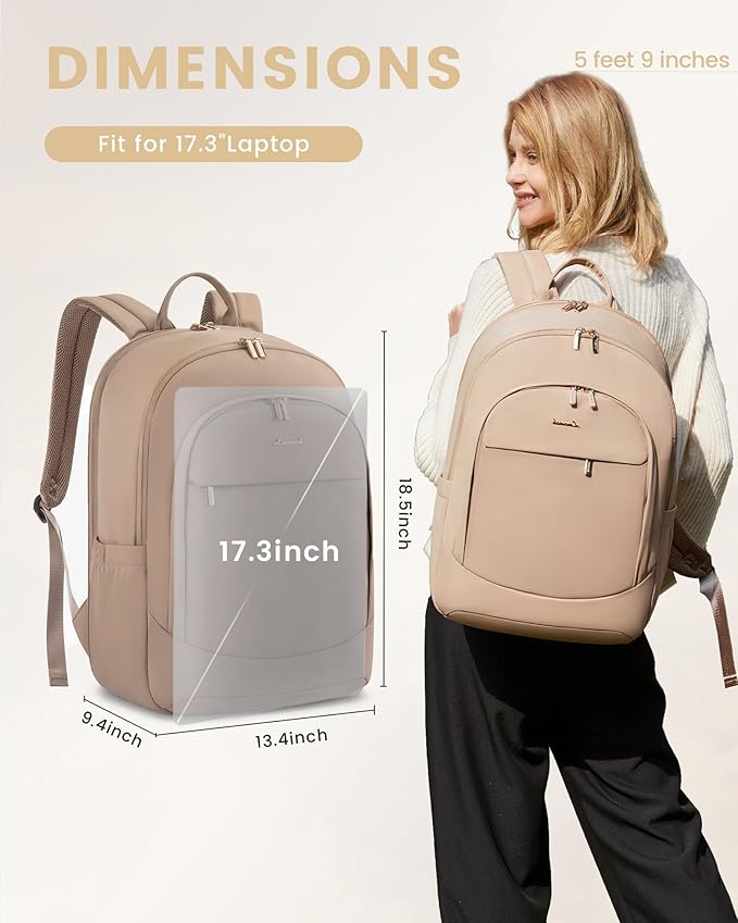 LOVEVOOK 17.3 Inch Laptop Backpack for Women - Work/Business Computer Backpack Purse, Large Capacity Casual Daypack, Travel Bag for Lawyer, Doctor, Teacher, Classic Khaki