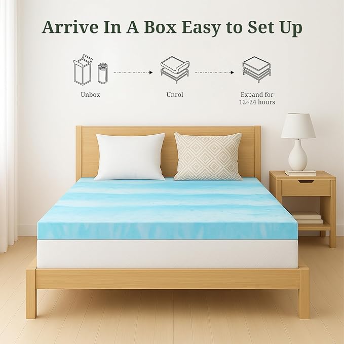 Memory Foam Mattress Topper Queen - 2 Inch Gel Infused Bed Toppers, Pressure Relief Mattress Pad, CertiPUR-US Certified
