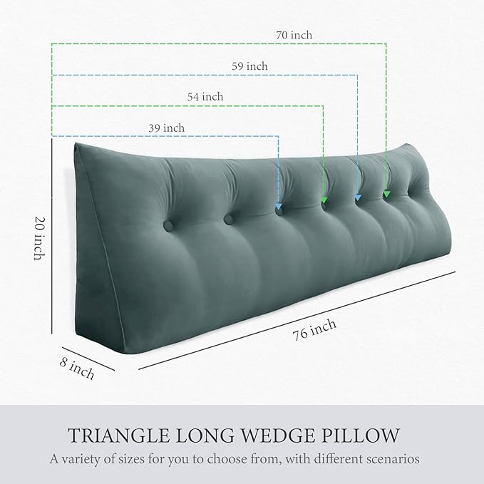 8 lbs Thickened Twin Wedge Pillow Headboard College Dorm Bed Velvet Wedge Pillow Backrest Triangular Headboard Pillows with Side Pocket, Dorm Bedding Essentials for Girls & Boys, Gray