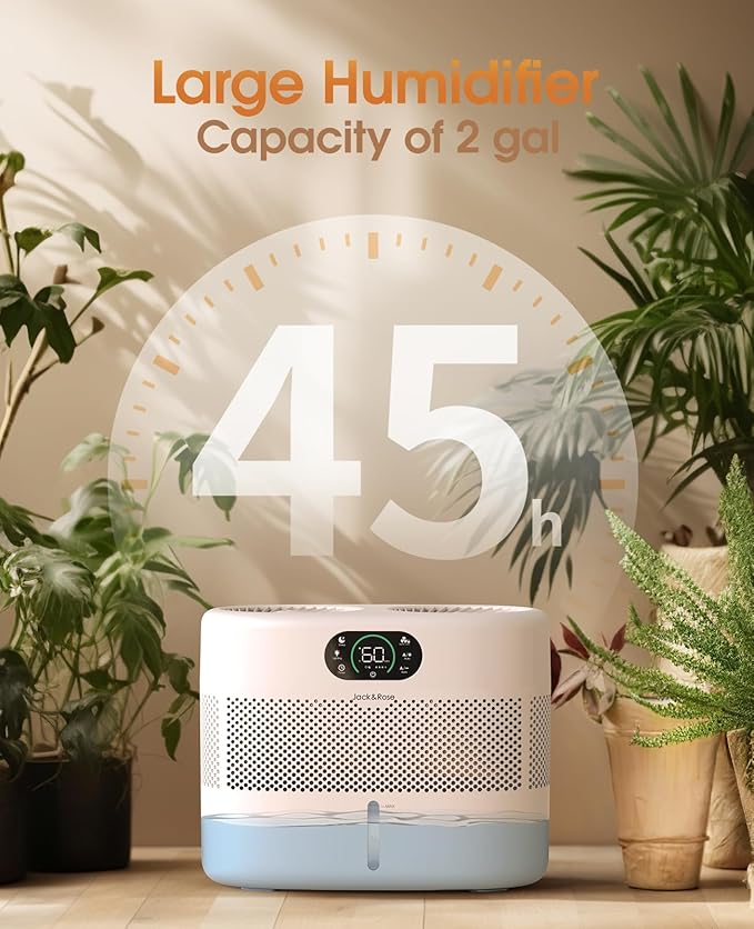 Reuseable Wick Evaporative Humidifier for Bedroom Quiet Healthy Baby Humidifier, No White Dust, Evaporative Humidifier Large Room 800ml/h 3 Speeds, 2