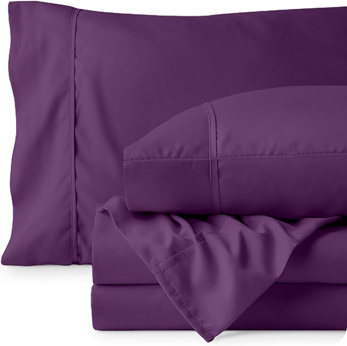 Bare Home Twin Sheet Set - 1800 Ultra-Soft Microfiber - Double Brushed - Deep Pockets - Easy Fit - Extra Soft - 3 Piece Set - Bedding Sheets & Pillowcases (Twin, Plum) BareHome