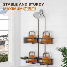 REINHARDT Shower Caddy Hanging for Handheld Showerheads Adjustable Split Shower Caddy, Rustproof Shower Organizer with Hooks for Razor Over the Head Caddy with Soap Holder Bathroom Accessories, Bronze