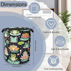 Funny Frog Laundry Basket,Foldable Oxford Cloth Tote Bag Laundry Hamper Clothes Storage Bucket Organizer for Bedroom Laundry Storage Dormitories 16