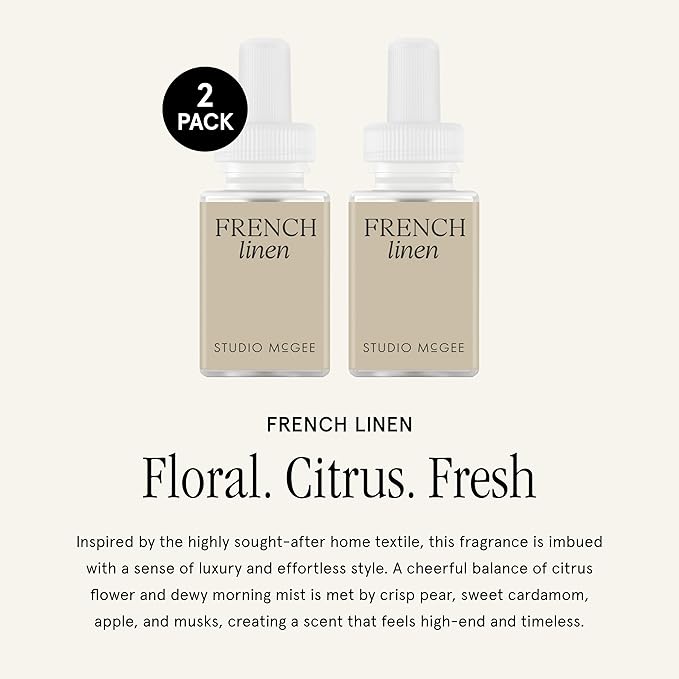 Pura x Studio McGee Home Scent Refill - Smart Air Diffuser - Up to 120-Hours of Luxury Fragrance per Refill - Home Essential - Clean & Safe Diffuser Fragrance - 2 Pack, French Linen