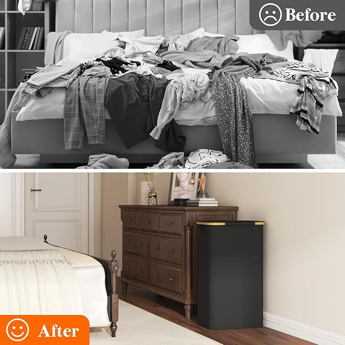 Lifewit 75L Slim Laundry Hamper with Lid, Narrow Laundry Basket with Removable Bag & Bamboo Handles, Fodable Thin Dirty Clothes Hamper for Laundry Collapsible Bin for Bathroom Bedroom Dorm, Black