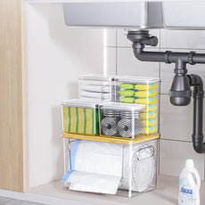 Trash Bag Dispenser Dishwasher Pods Container, 5 in 1 Garbage Bags Holder Under Sink Organizer Acrylic Laundry Pod Detergent Powder Container, Kitchen Pantry Laundry Room Organization Storage