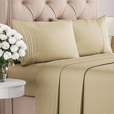 Queen Size 4 Piece Sheet Set - Comfy Breathable & Cooling Bed Sheets Set - Hotel Luxury Bedding for Women, Men, Kids, Teens, Boys & Girls - Deep Pockets, Ultra-Soft, Wrinkle Free - Oeko-Tex - Beige