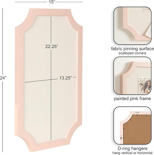 Kate and Laurel Holbrook Glam Framed Scallop Fabric Pinboard, 15 x 24, Pink, Decorative Modern Scalloped Bulletin Board for Use as Vision Board or Wall Organization