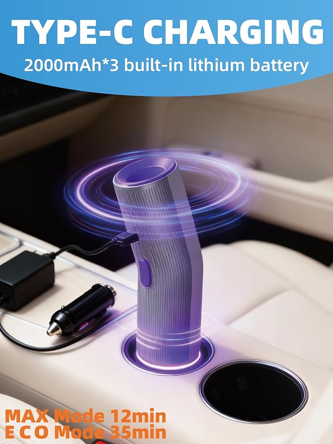 Cordless Car Vacuum, 4 in 1 Portable Mini Handheld Vacuum Cleaner with 15000pa Suction Power, 2 Suction Modes & Multi-Nozzles for Car Home Office Pet, Silver