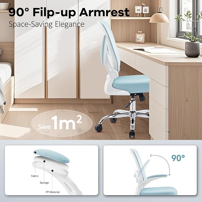 Office Chair,Ergonomic Mesh Desk Chair with Adjustable Lumbar Support,Computer Chair with Flip-up Armrests, Rolling Executive Chairs, Home Office Chair(Blue)