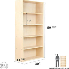 Classic Birch Book Shelf, Wooden Wall Organizer for Books, Toys, Office, and Kids Supplies, Natural (5 Tier - 60