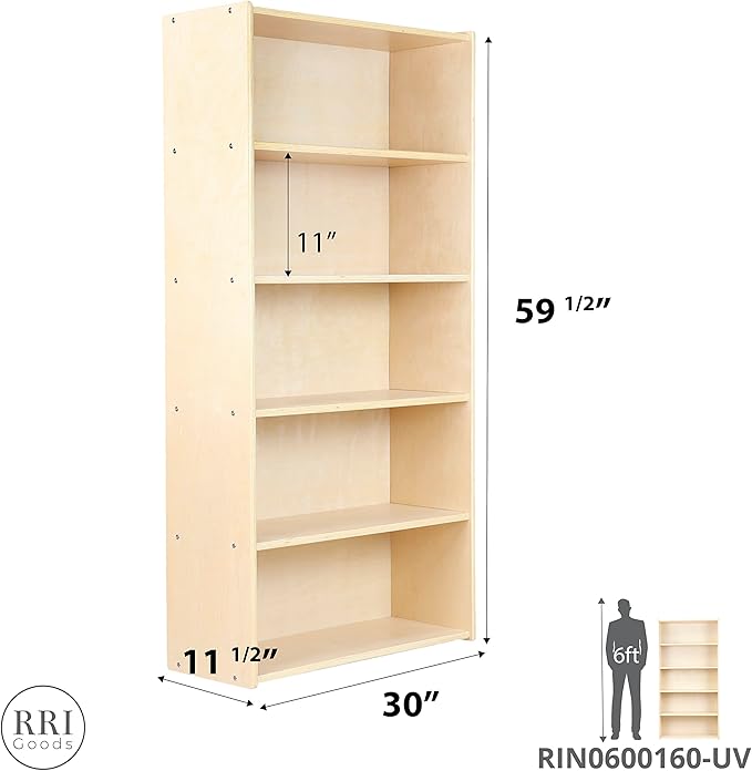 Classic Birch Book Shelf, Wooden Wall Organizer for Books, Toys, Office, and Kids Supplies, Natural (5 Tier - 60")