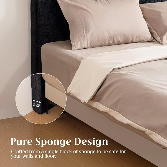 Queen Headboard Only - Black Velvet Upholstered Headboard for Bed, No Assembly Required, Pure Sponge Design, Place Between Bed & Wall, Vertical Stripe with Stepped Crown Top Edge