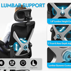 Ergonomic Office Chair - X-Shaped Computer Desk Chair Comfy, Gaming Chair, Office Chair with Lumbar Support, Mesh Office Chairs with Headrests, Desk Chair for Long Hours (Black Silver)