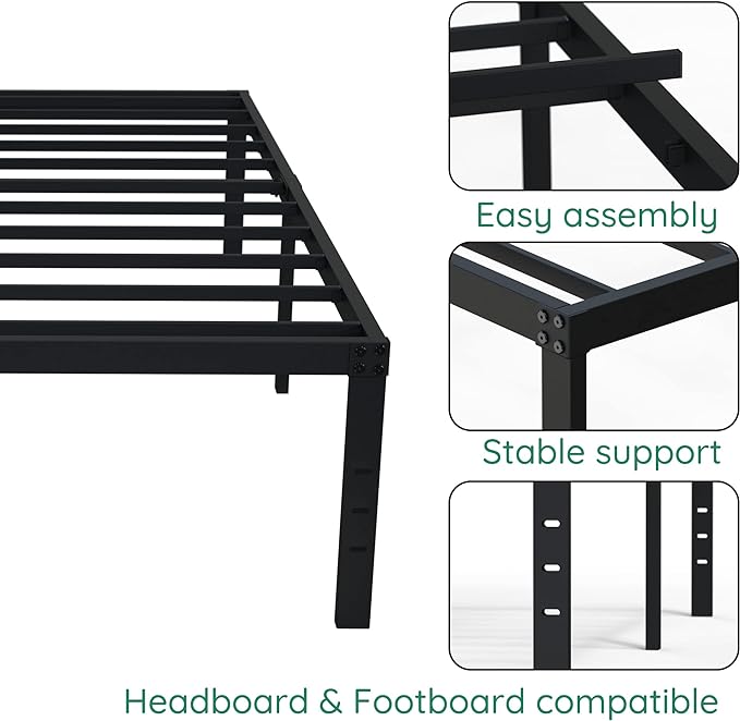 18 Inch Twin XL Bed Frame Heavy Duty No Box Spring Needed Metal Platform with Maximum Storage, Easy to Assembly, Noise Free, Black