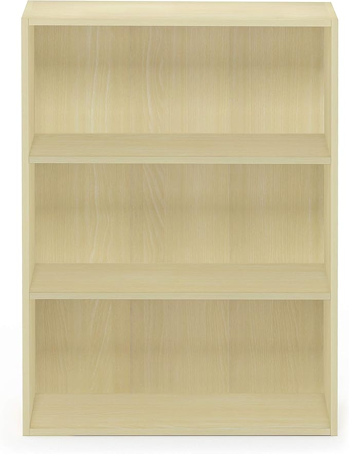 Furinno PASIR Book Shelf, 3-Tier Bookshelf, Storage Shelves Bookcase, 9.7 x 23.7 x 31.5, for Living Room, Bedroom, Home Office, Maple