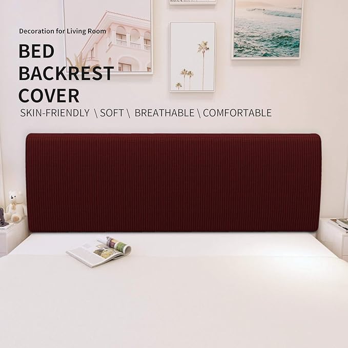 Easy-Going Stretch Bed Headboard Cover,Small Square Jacquard Headboard Slipcover, Dustproof Bed Head Cover for Bedroom (Twin,Wine)