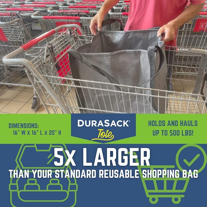 DURASACK Heavy Duty Storage Tote Bag 22-Gallon Rugged Woven Polypropylene Moving Bag, Reusable Self-Standing Design, Holds up to 500 Pounds, Pack of 4, Multicolored