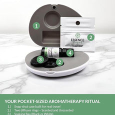 Essence Pearl Travel Case - Wearable Aromatherapy Kit with Nasal Diffuser Rings, Soaking Bay, and 5mL Essential Oil – Portable Wellness Gift Set for On?The?Go Self Care