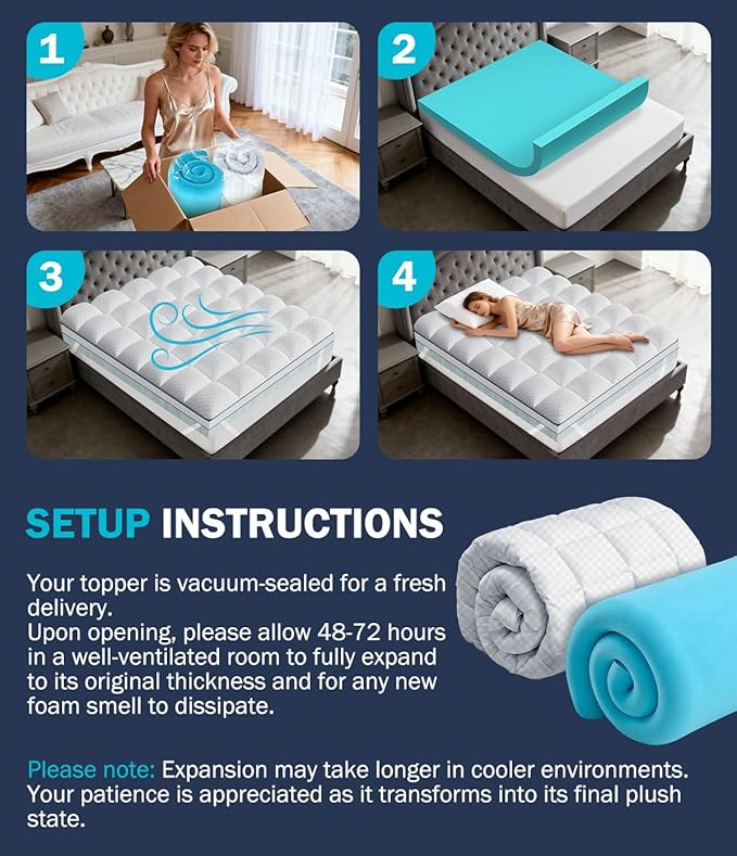 Dual Layer 4 Inch Memory Foam Mattress Topper Queen Size, 2" Cooling Gel Memory Foam & 2" Pillow Top Bed Topper, CertiPUR-US Mattress Cover for Pressure Relief, 21" Deep Pocket, White