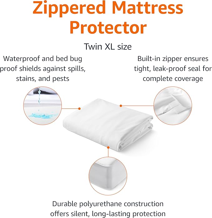 Amazon Basics Zippered Mattress Encasement - Waterproof & Bed Bug Proof, Twin XL