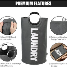 DOKEHOM 125L X-Large Collapsible Washing Laundry Basket Bag (7 Colors) for Bedroom, Fabric (Dark Grey, XL)