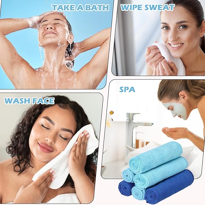 Newwiee 40 Pcs Wash Cloth Bulk Cotton Bath Hand Face Washcloths Soft Quick Drying Towel for Women Bathroom Washing Body Viscose Fiber Multipurpose Fingertip Rags(12 x 12 Inch,Blue Series)