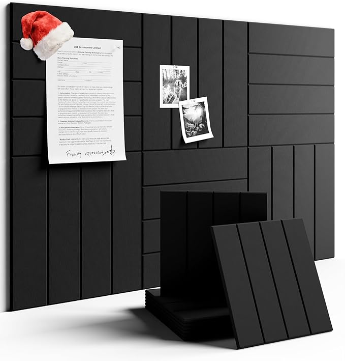 Felt Bulletin Board Tiles Large 36" x 24" Cork Board Alternative-6 Pack with 40 Adhesive Tabs, Thick Slat Wall Panels for Office Decor, Push Pin Board Wall Organizer Alternative - Black