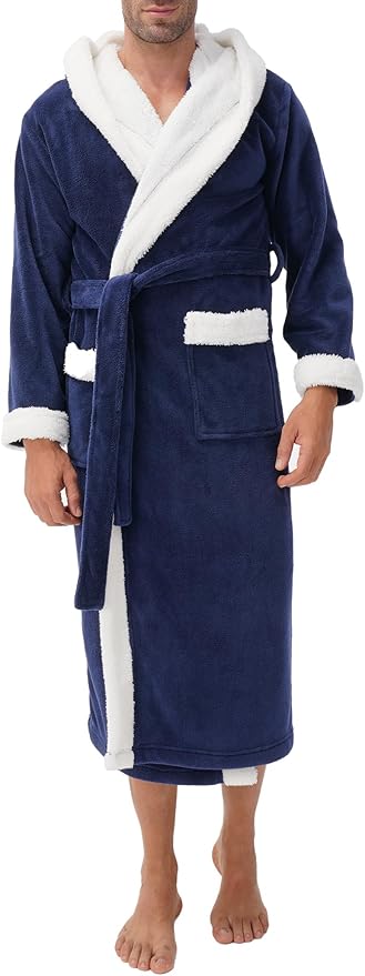 DAVID ARCHY Men's Hooded Robe Soft Coral Fleece Microfiber Bathrobe