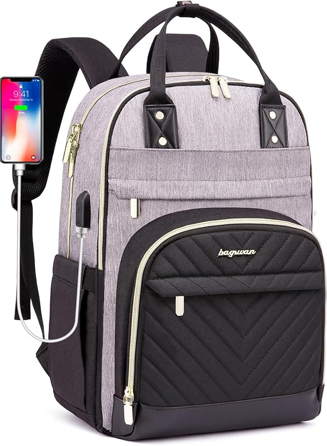 Laptop Backpack for Women/Men, Fits 15.6 Inch Laptop Bag, Fashion Travel Work Anti-theft Bag, Business Computer Waterproof Backpack Purse, Grey Black