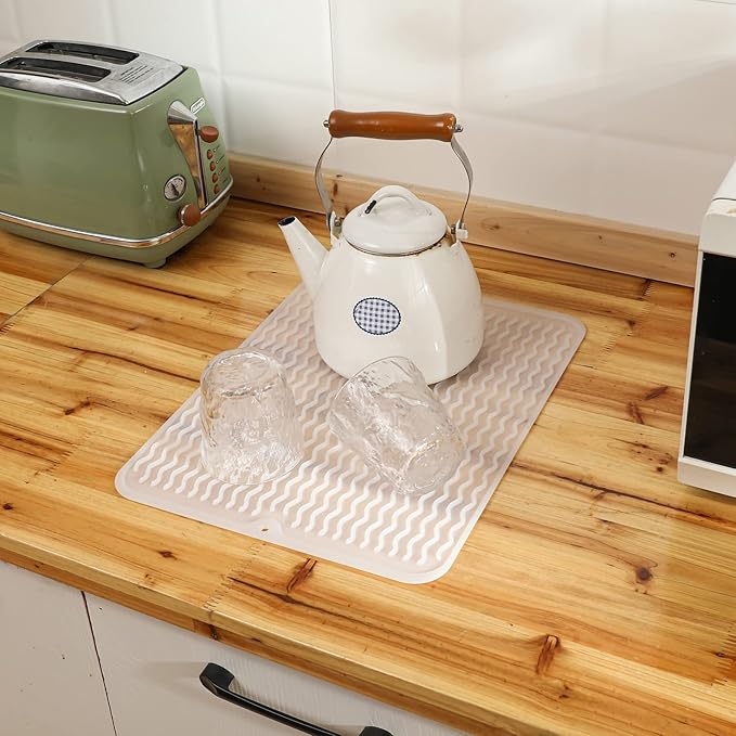 Silicone Dish Drying Mat for Multiple Usage,Easy clean,Eco-friendly,Heat-resistant Silicone Mat for Kitchen Counter or Sink,Refrigerator or drawer liner Translucent L 16 inches x 12 inches
