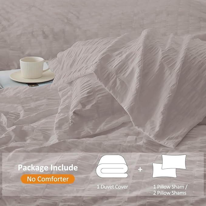 Cozyide Light Grey Duvet Cover Queen, 3 Pieces Bedding Duvet Covers, Soft Breathable Seersucker Duvet Cover Set with Zipper Closure and Corner Ties (1 Duvet Cover 90"x90" + 2 Pillow Shams 20"x26")