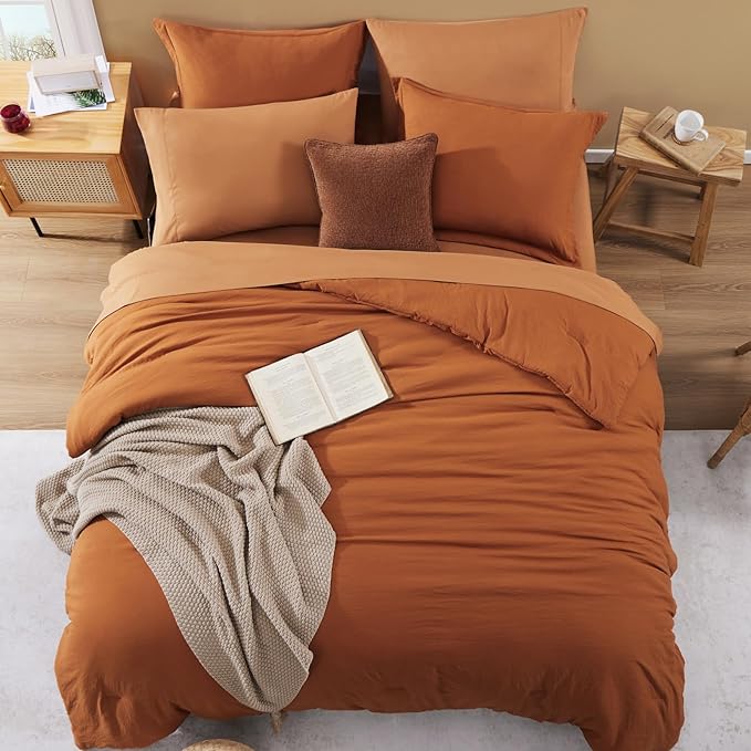WRENSONGE Full Size Comforter Sets, 7 Pieces Soft Burnt Orange Fall Bed in a Bag with Fitted Sheet, Flat Sheet, 2 Pillow Shams, 2 Pillowcases, Warm Bedding Sets for All Seasons
