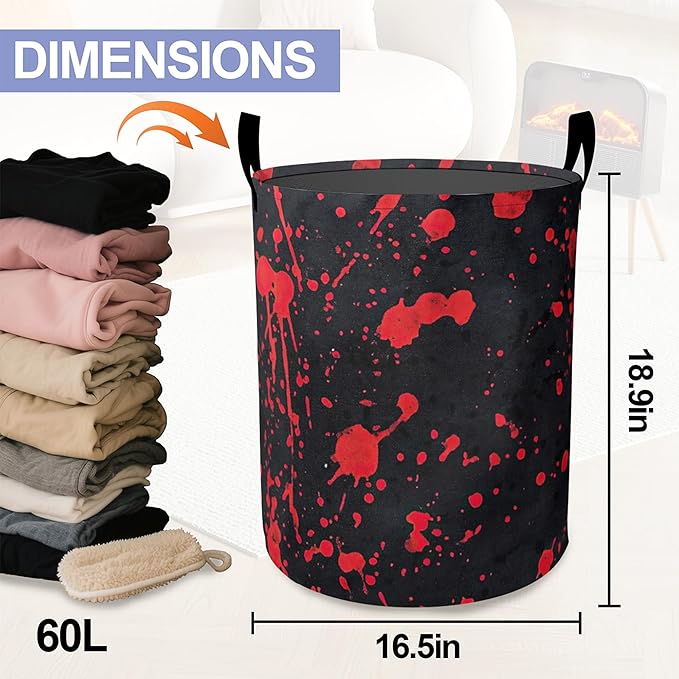 Halloween Laundry Basket, Red Dot Graffiti Oxford Cloth Laundry Hamper With Handle Foldable Portable Clothes Storage Basket Storage Bag For Laundry Room/Bathroom/Bedroom/Dormitories