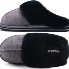 KuaiLu Womens Fluff Dual Memory Foam Slippers Ladies Cozy Arch Support Warm Scuff Slippers Slip on Comfy Winter House Shoes with Non-Slip Indoor Outdoor Hard Sole