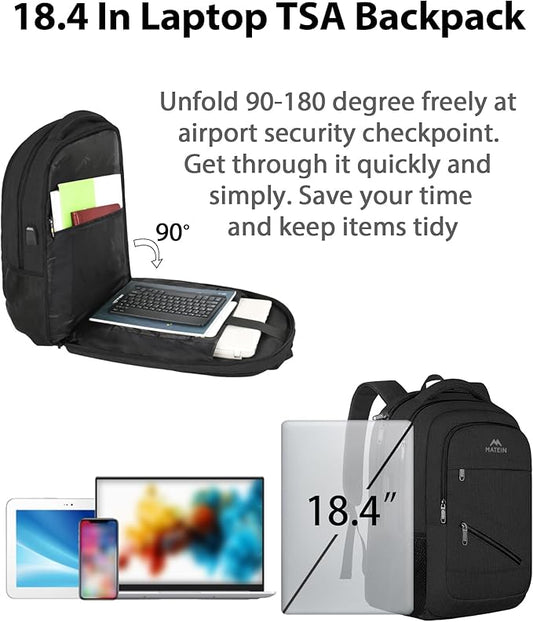 MATEIN 18.4 Inch Laptop Backpack 50 L, Extra Large Anti Theft Carryon Backpack TSA Approved, Work Business Bag with Multiple Compartments & Luggage Strap for Travel, Gifts for Men Women, Black