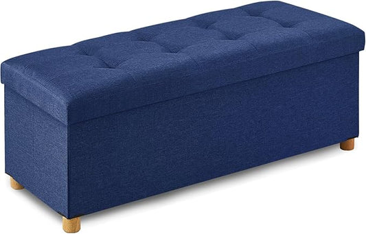BRIAN & DANY 43 Inches Folding Storage Ottoman Bench, Ottoman with Storage Bench for Bedroom, Living Room, Entryway, Foot Rest with Legs, Blue