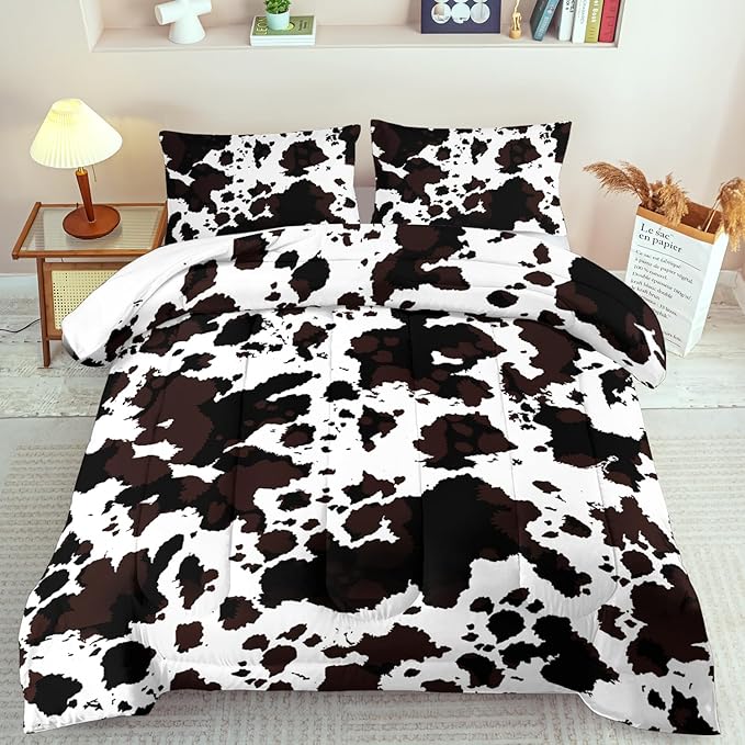 Western Comforter Set Twin Animal Cow Print Comforter Set Twin Boys Black and White Farmhouse Bedding Quilt Girls Cowboy Country Bedding Western Room Decor Cow Print