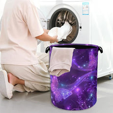 Purple Butterfly Laundry Hamper,Sparkling Dirty Clothes Laundry Basket with Handles Waterproof Oxford Cloth Storage Basket for College Dorms Bathroom Bedroom 16
