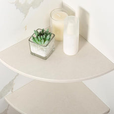 Koville 2 Pcs Marble Corner Shower Shelves for Bathroom, 10'' Marble Corner Shelf for Bath, Wall Mounted Stone Shower Caddy, No Drilling Adhesive Bathroom Shelf - Sahara Sand (No Glue Included)