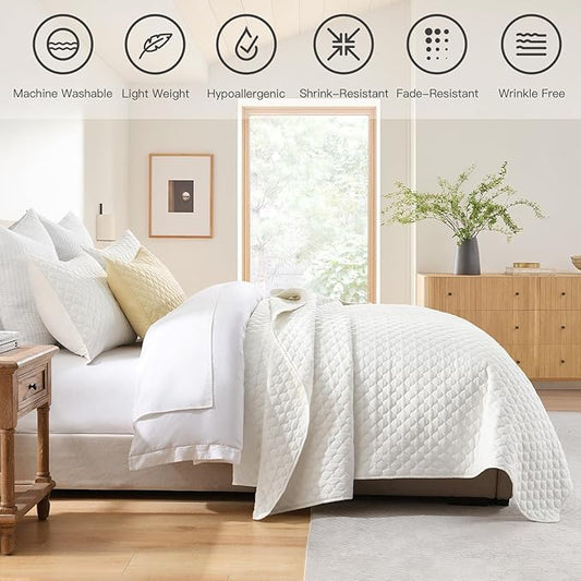 HORIMOTE HOME Cream Quilt Twin Size, Lightweight Quilt for Summer Ultra-Soft Microfiber Modern Style Quilted Clouds Pattern Bedspread Quit Set 2 Pieces (1 Quilt and 1 Pillow Sham)