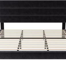 Allewie King Size Platform Bed Frame with Velvet Upholstered Headboard and Wooden Slats Support, Fully Upholstered Mattress Foundation/No Box Spring Needed/Easy Assembly, Black