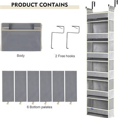 Over The Door Organizer 6-Shelves and 12 Side Pockets, Over The Door Storage for Bathroom Bedroom Nursery, Hanging Door Organizers for Baby Diapers and Kids Toys (13