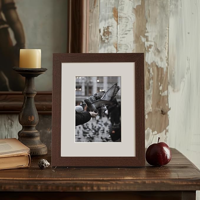 8x10 Picture Frame with Mat for 5x7 Set of 4, Walnut Wood Grain 8 x 10 Dark Brown Gallery Wall Picture Frames for Tabletop or Wall Mounting(4 Pack, Walnut)