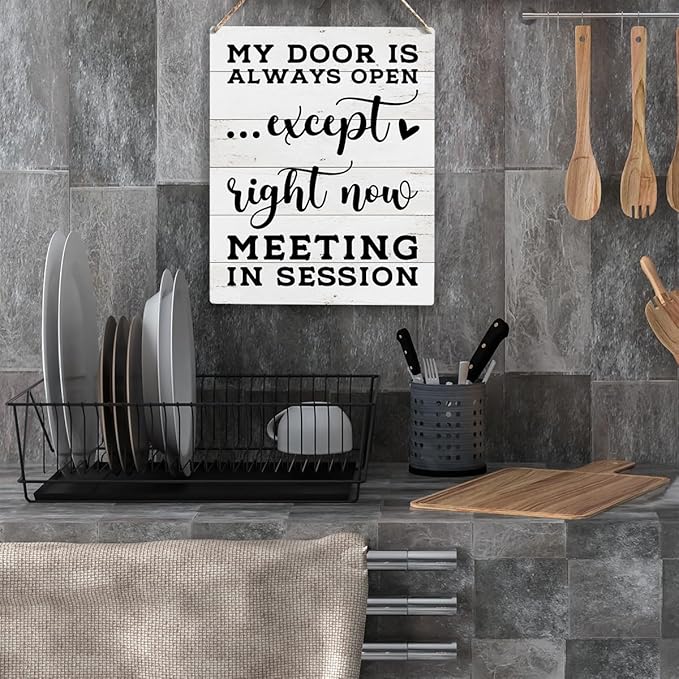 Office Door Hanger, Meeting in Session Sign, Office Door Do Not Disturb Sign, Wooden Hanging Plaque 10 x 8 Inch, For Office Bedroom Living Room Home Decor Gifts