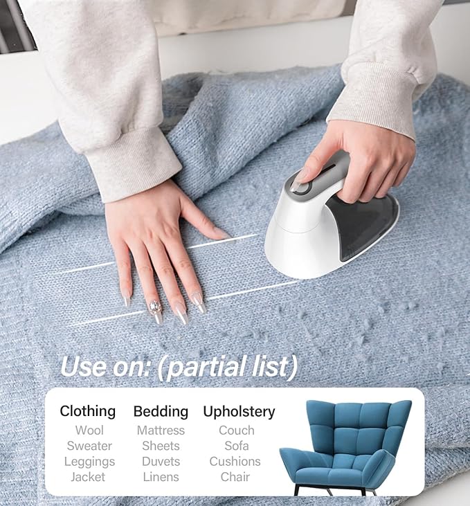 Bymore Fabric Shaver, Sweater Shaver Pill Remove Fuzz, Upgraded Efficient Lint Shaver Remover for Furniture Clothes Couch Cashmere(65mm Mesh, White)