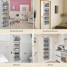 Over The Door Organizer 6-Shelves and 12 Side Pockets, Over The Door Storage for Bathroom Bedroom Nursery, Hanging Door Organizers for Baby Diapers and Kids Toys (13